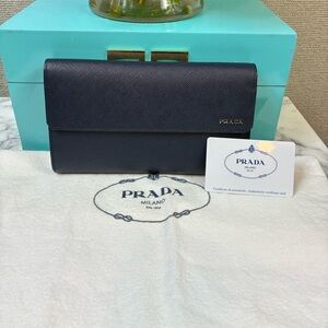 Prada Navy Blue Saffiano Leather Organizer Wallet - Brand New Authentic NWOT